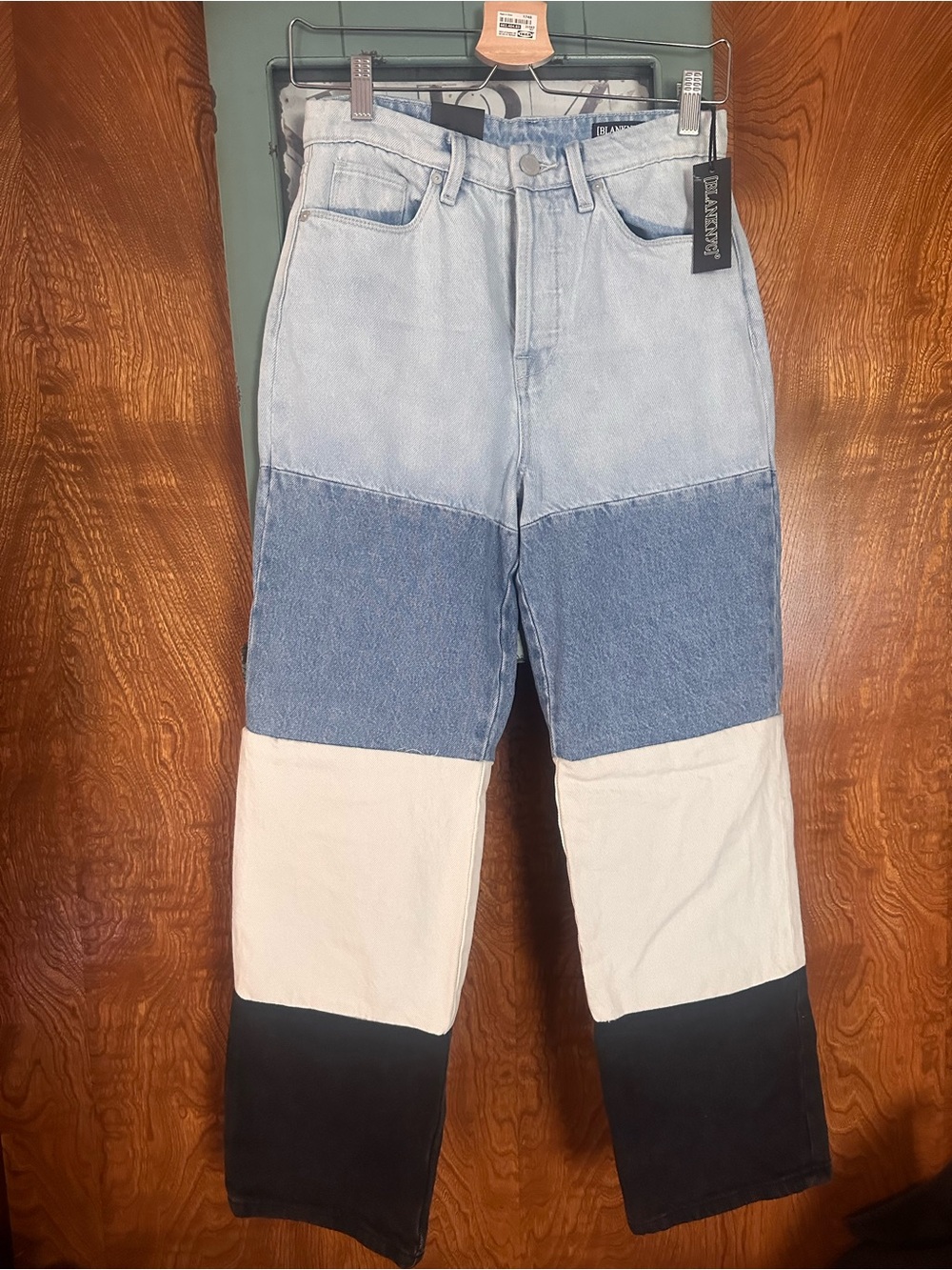 Blank NYC Colorblock Straight Jeans - Light Blue, Mid Blue, White, Black